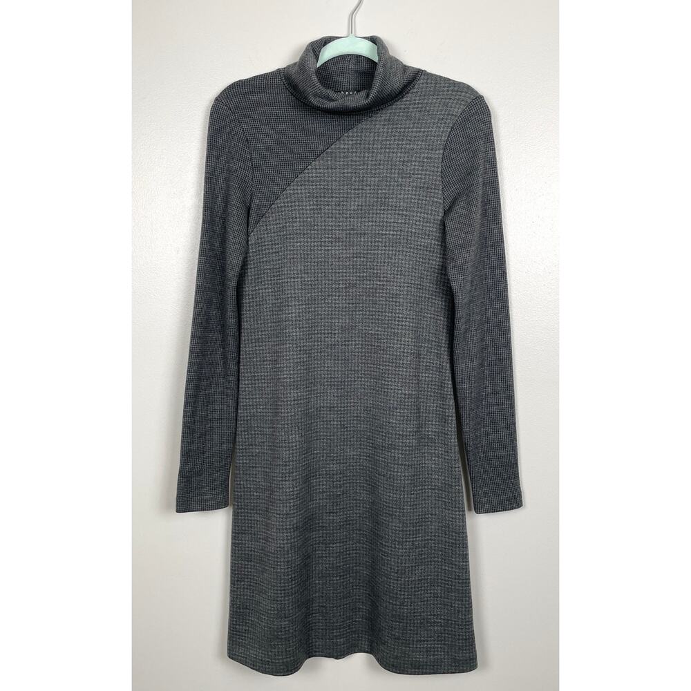 Theory Tajello Delfina Long-Sleeve Turtleneck Dress Charcoal Medium Wool Blend